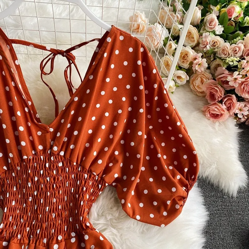 Polka Dot Print Jumpsuit - multiple colors