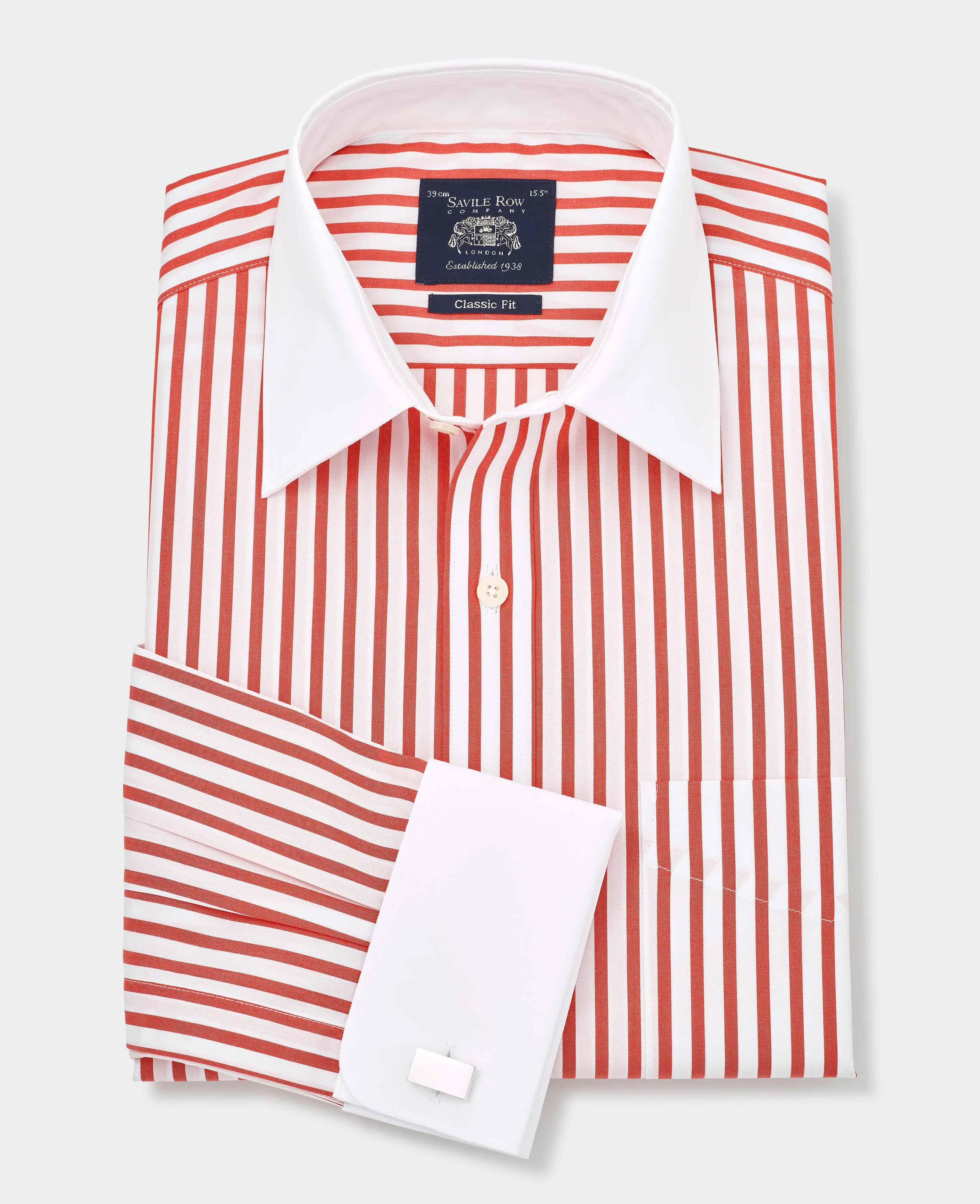 Red Stripe Classic Fit Contrast Collar Formal Shirt With White Collar & Cuffs