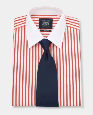 Red Stripe Classic Fit Contrast Collar Formal Shirt With White Collar & Cuffs