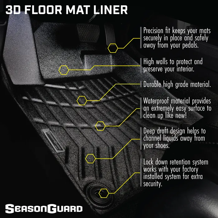 Season Guard 3D Floor Mat Liner, Jeep Wrangler JL 2018-2019  Front and Rear Seat 3pc