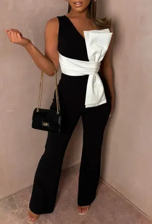 She's A Stunner Black Bow One Shoulder Jumpsuit