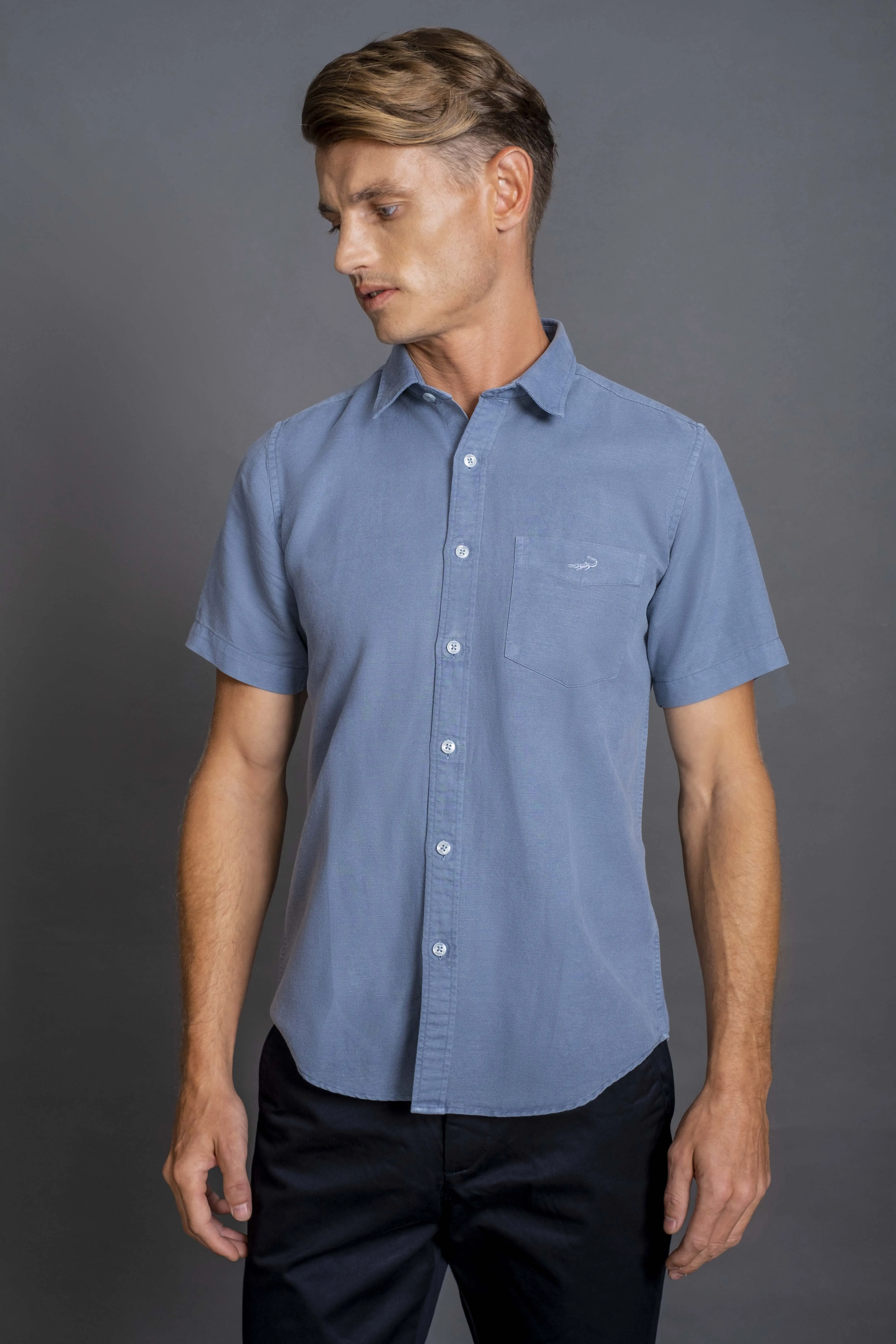 Short sleeves-Casual Shirts-Blue