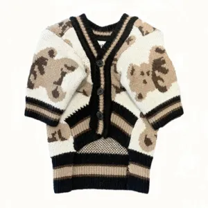 Teddy Print Button Front Pet Cardigan Sweater